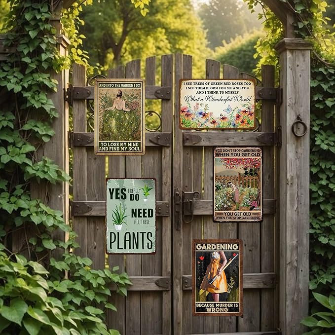 5 Pack Garden Signs Vintage Metal Tin Signs For Outside Garden Signs Decorative Outdoor Plant Lover Gifts Gardening Gift For Women Yard Sign Funny Gardening Decor 12x8 Inch
