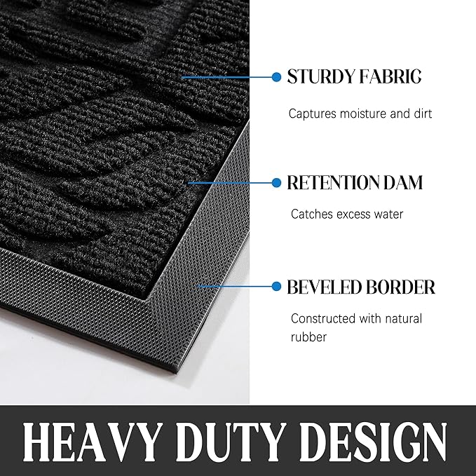 Yimobra Welcome Mat Outdoor, 36x24 Waterproof Door Mat Outside Entrance, All-Weather Non Slip Front Door Mat, Low-Profile Entryway Mat Indoor, Porch and Patio, Black
