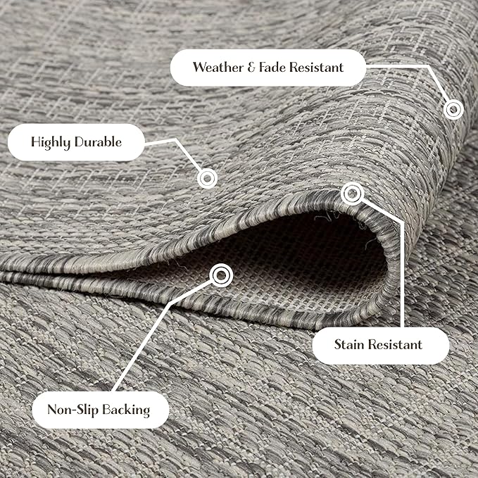 Adiva Rugs Outdoor Indoor Area Rug, Weather Resistant, Easy to Clean, Stain Resistant Floor Mat for Dining Room, Backyard, Deck, Patio (Silver Weiss, 2'6" x 7')