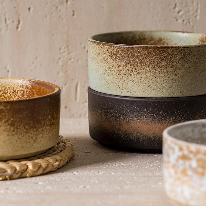 Ceramic Bowl Sets of 4, 4.5 Inches Mix Color, Small Bowls Set Farmhouse Vintage Color Bowls for Kitchen, 10 oz Bowl for Dessert, Dip, Side Dishes, Ice Cream, Fruit, Rice Dishwasher Microwave Safe