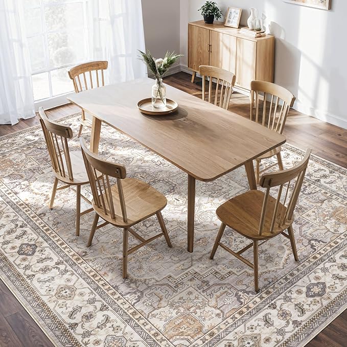 Washable Area Rugs for Living Room - 9x12 Neutral Vintage Distressed Floral Farmhouse Boho Large Soft Floor Rug Indoor Non Slip Carpet for Bedroom Dining Room Office - Grey Brown