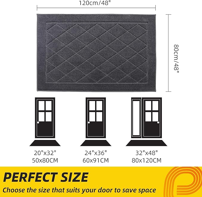 JSEI Dirt Trapper Door Mat 32"x48", Non-Slip Washable Entryway Mats, Dog Door Mat, Stain Resistant and Absorbent Floor Mats, Low Profile Welcome Mat for Front Back Door, Dark Grey