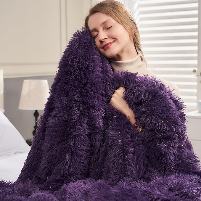 GONAAP Fuzzy Faux Fur Throw Blanket Purple Super Soft Cozy Plush Fuzzy Shaggy Blanket for Couch Sofa Bed (Purple, Throw(50"x60"))