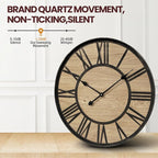 Large Wall Clock for Living Room Decor, Non Ticking Silent, Battery Operated Modern Vintage Wood Wall Clock Oversized Decorative Wall Clock for Bedroom Kitchen Farmhouse Office Decor