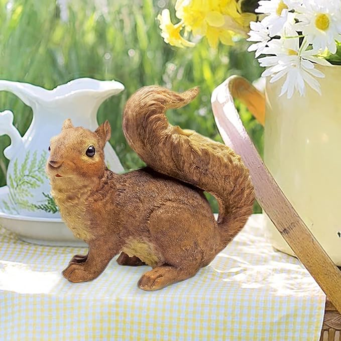 Design Toscano Scamper the Woodland Squirrel Outdoor Garden Statue, 7 Inch Tall, Cast Stone Resin, Brown Finish
