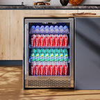 Albott Beverage Refrigerator-24 In fridge with Glass Door, Adjustable Shelves and LED Touch Panel, Under Counter Design for Wine Beer, Built-In or Freestanding Use, 34-64℉