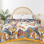 Boho Throw Blanket for Bed - 100% Pure Organic Cotton Ultra Soft Rustic Quilt - Farmhouse Decor Bed Blankets, All Season Rustic Throw for Sofa Couch Chair(91''x 98'', Floral)