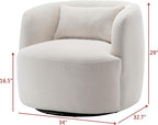 KINWELL 34" Wide Sherpa Swivel Barrel Chairs Set of 2, No Assembly Round Boucle Upholstered Accent Chairs Armchairs Single Sofa Chair with Toss Pillow for Living Room and Bedroom, Beige