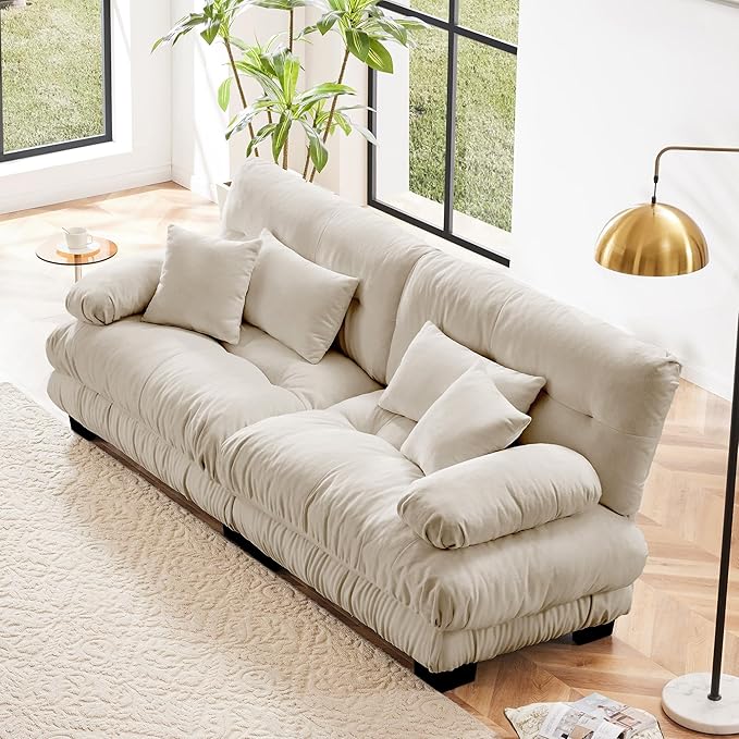 Modular Sectional Sofa, 2 Seater Cloud Couch Small Couches for Small Spaces, Modern Deep Seat Couch, Home Sofa Living Room Oversized Loveseat with Bolster Armrests 4 Pillows