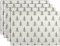 Pine Trees Christmas Placemats Set of 4 Xmas Tree Vintage Rustic Print Place Mats Winter Holiday Green White Farmhouse Linen Table Mats for Indoor Outdoor Kitchen Dining Party Decor
