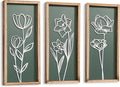 3D Floral Green Wall Art (Set of 3) Lightweight, Wooden Ready-to-Hang Boho Framed Wall Art for Bathroom, Master Bedroom, Living Room or Office - Premium Sage Green Farmhouse Decor - Gift-Boxed