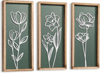 3D Floral Green Wall Art (Set of 3) Lightweight, Wooden Ready-to-Hang Boho Framed Wall Art for Bathroom, Master Bedroom, Living Room or Office - Premium Sage Green Farmhouse Decor - Gift-Boxed
