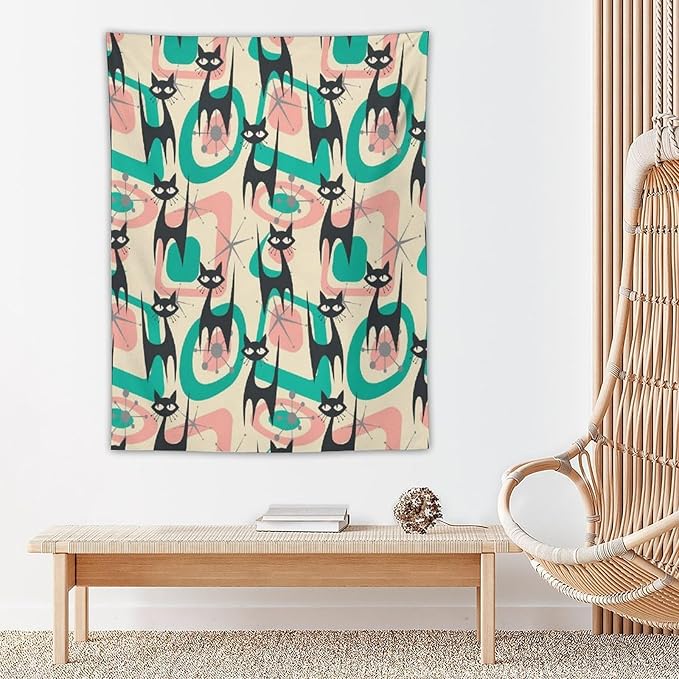 ICMOLYYENLO Boho Medieval Cat Tapestry, Abstract Atomic Starburst Geometric Aesthetic Art Wall Hanging For Bedroom Living Room Dormitory 30x40 Inches