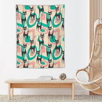 ICMOLYYENLO Boho Medieval Cat Tapestry, Abstract Atomic Starburst Geometric Aesthetic Art Wall Hanging For Bedroom Living Room Dormitory 60x80 Inches