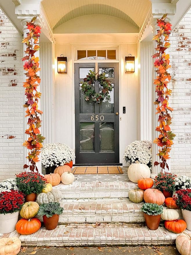 Lvydec 6 Pack Fall Maple Garland - 5.9ft/Strand Artificial Fall Foliage Garland Realistic Maple Leaves Autumn Decor for Home Wedding Halloween Thanksgiving Party