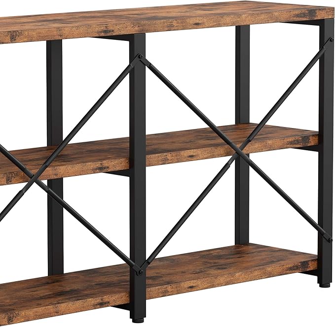 IRONCK Rustic Entryway Console Table, Long Hallway Table 55 in 3-Tier, TV Stand Entertainment Center Media Stand for Living Room, Industrial Style, Vintage Brown