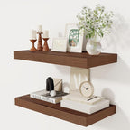 12 Inch Deep Floating Shelves, 24 x 12 Floating Shelf for Books, Rustic Wood Deep Wall Shelves for Home Storage & Display, 2" Thicked Shelves for Kitchen, Living Room, Bedroom, Walnut Color, 2 Pack