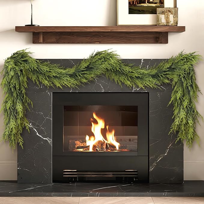 Artificial Norfolk Pine Garland - Faux Christmas Garland Fake Green Garland for Fireplace,Table, Stairs, Mantle, Window,Indoor Outdoor,Home,Holiday Decor (2 PCS,9 FT)