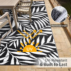 OLANLY Waterproof Outdoor Rug 8x10 ft, Reversible Outdoor Plastic Straw Rug with Leaf Pattern, RV Mat, Indoor Outdoor Carpet for Patio, Camping, Balcony, Deck, Backyard, Black & White