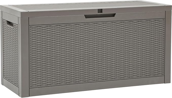 YITAHOME 60 Gallon Resin Deck Box, Weather Resistant Outdoor Rattan Storage Box, Lockable Indoor Outdoor Storage for Supplies and Essentials, Taupe