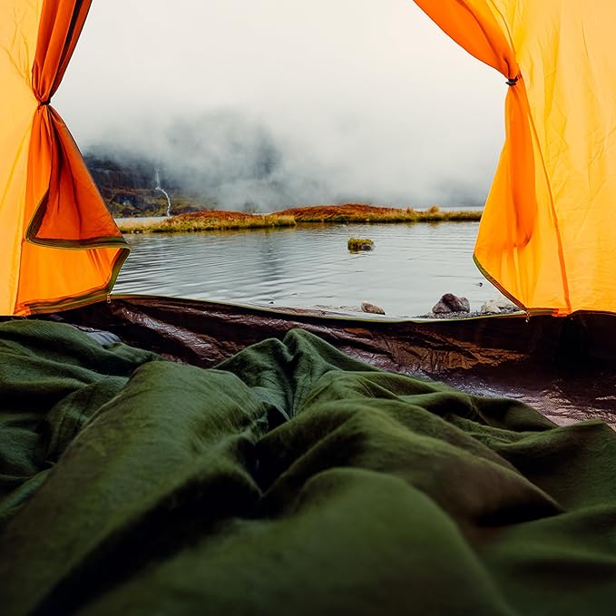 LATITUDE ZERO; Camping Alpaca Wool Throw Blanket | Warm, Ultra-Soft, Breathable, Non-Itchy Outdoor Blanket-Throw | Hypoallergenic and Beautiful Fabric (Army Green)