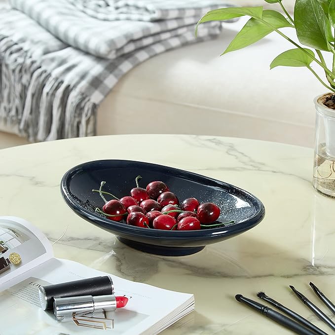 Oval Ceramic Decorative Bowl, Key Dish for Entryway Table, Small Home Decor Accent, Trinket Tray for Office Home Decor Gift (10'' Starrysky Blue with Glaze Layer)