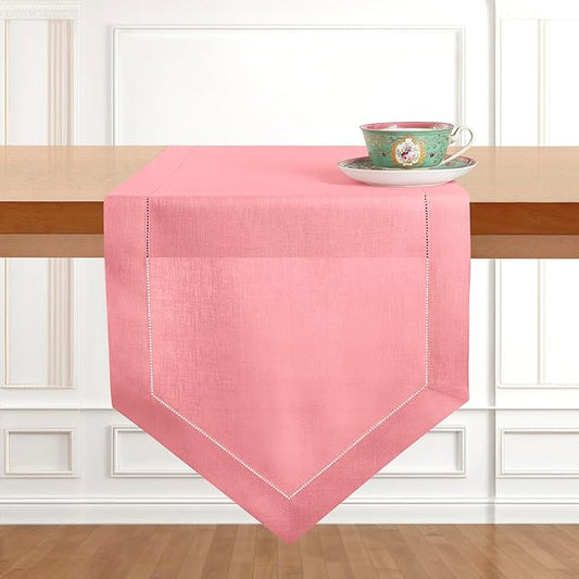 D'Moksha Homes Dusty Pink Linen Table Runner 120 Inches Long - 100% Pure Linen Diamond Table Runner 14 x 120 Inch for Dining, Fall and Halloween - Machine Washable