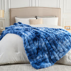 NEWCOSPLAY Faux Fur Throw Blanket Indigo Luxury Fluffy Thick Warm Bubble Blanket for Couch Sofa Bed 700GSM (Indigo, Throw(50"x60"))
