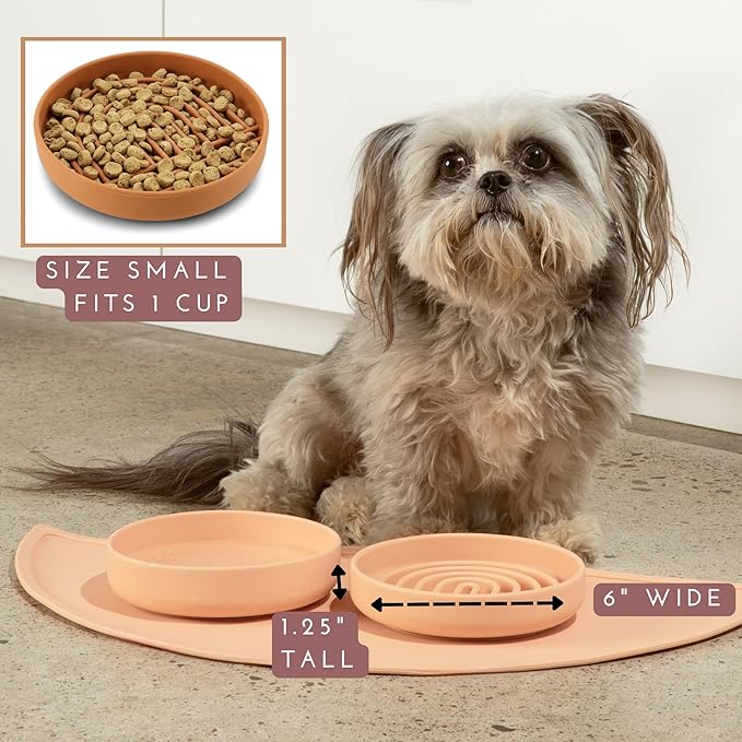 The Slowdown Bowl Silicone Slow Feeder for Cats & Dogs, Slow Eating Mealtime Solution with Modern Lick Mat Design, Reduces Gulping, Fits 1 Cup 6” Across x 1.25” Tall, Small-Sage