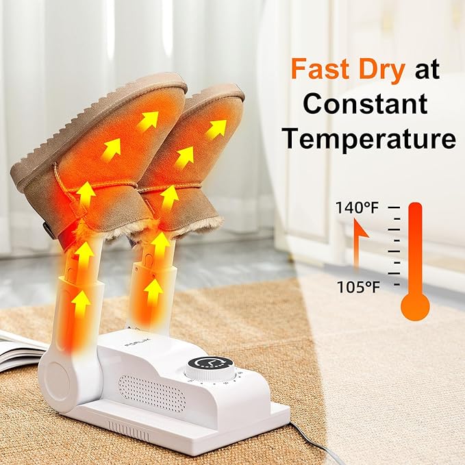 FORLIM Boot Dryer for Work Boots, Shoe Dryer with Heat Blower, Glove Dryer & Boot Warmer - 180° Adjustable Dry Rack - Telescopic Bendable Dry Ports - Intelligent Timer - White