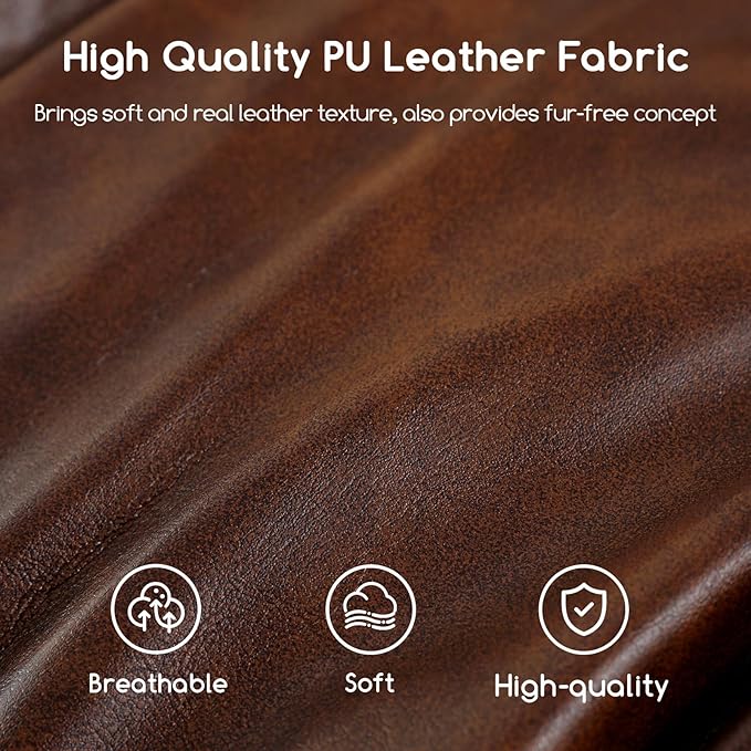 HIGOGOGO Round Stuffed Pouf Ottoman, Pu Leather Poufs with Foam Chunk Filling, Furry and Fluffy Pouf Foot Stool Storage Ottoman, 26 X 18 Floor Poufs Foot Rest for Living Room,Dark Brown