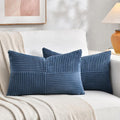 Fancy Homi 2 Packs Dusty Blue Lumbar Decorative Throw Pillow Covers 12x20 Inch for Couch Bed Sofa, Rustic Farmhouse Boho Home Decor, Soft Striped Corduroy Rectangle Accent Cushion Case 30x50 cm