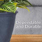 Sunnydaze 24-Inch Anjelica Large Plastic Pot for Plants - Outdoor Polyresin Round Planter with Drillable Drainage Holes - Slate - 4pk
