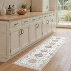Washable 2x6 Runner Rug - Area Rugs Neutral Vintage Distressed Floral Farmhouse Boho Large Soft Floor Rug Indoor Carpet for Hallway Entryway Bedroom Kitchen - Blue Brown
