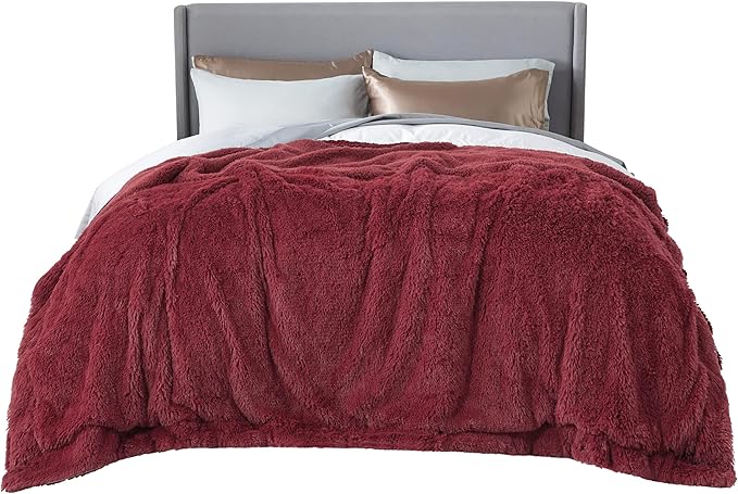 Bedsure GentleSoft Fluffy Burgundy Red Blankets Queen Size for Bed, Thick Sherpa Faux Fur Fleece Fuzzy Plush Winter Warm Soft Full Queen Blankets, Bedroom Decor Red Cozy Gifts for Women Men, 90x90