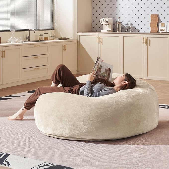 Bean Bag Chair 4Ft, Memory Foam Filled, Large Beanbag Chairs for Adults and Teens, Soft Sofa with Removable Flannel Cover, Round Couch for Living Room Bedroom College Dorm (Apricot, 4FT-47×47"×24")