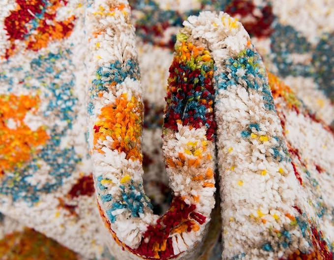 Unique Loom Rosso Collection Vintage, Geometric, Bohemian, Traditional, Distressed, Southwestern Area Rug, Round 4' 0" x 4' 0", Multi/Ivory