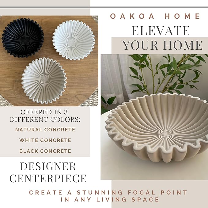 OAKOA Concrete Decorative Bowl - Organic Modern Home Decor Bowl - Decorative Objects - Cement Fruit Bowl - Modern Organic Home Decor
