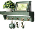 Rebee Vision Farmhouse Pine Wood Key Holder Wall Mount with Shelf for Home Improvement - Rustic Wall Mail Holder for Farmhouse Room Decor - Perfect Mail Organizer for Home (Green)
