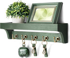 Rebee Vision Farmhouse Pine Wood Key Holder Wall Mount with Shelf for Home Improvement - Rustic Wall Mail Holder for Farmhouse Room Decor - Perfect Mail Organizer for Home (Green)