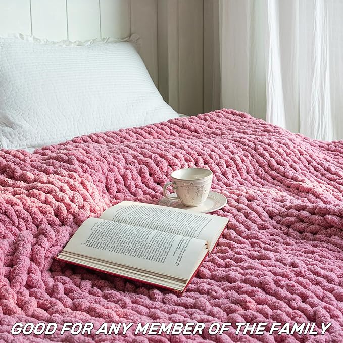 Chunky Knit Blanket - Luxury Soft Cozy 50 * 60 Throw Blanket,100% Woven Blanket Rope Knot Throw Blanket for Couch, Sofa, Home Decor, Gift - Machine Washable（Pink）