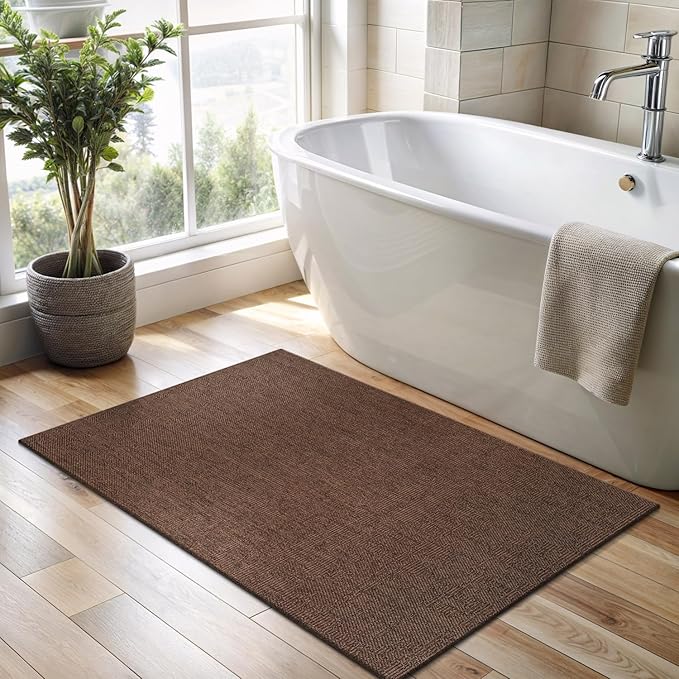 CAMILSON Easy Jute Rug 2x3, Indoor Outdoor Brown Color Fiber Area Rugs for Living Room and Kitchen Rug, Solid Boho Woven Design, Easy-Cleaning, Washable Outside Carpet Alfombras (2 x 3)