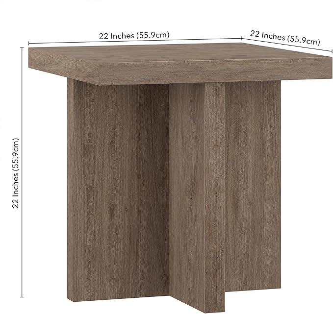 Henn&Hart 22" Wide Square Side Table in Weathered Gray, for Home, Living Room, Bedroom, Entertainment Room, Office