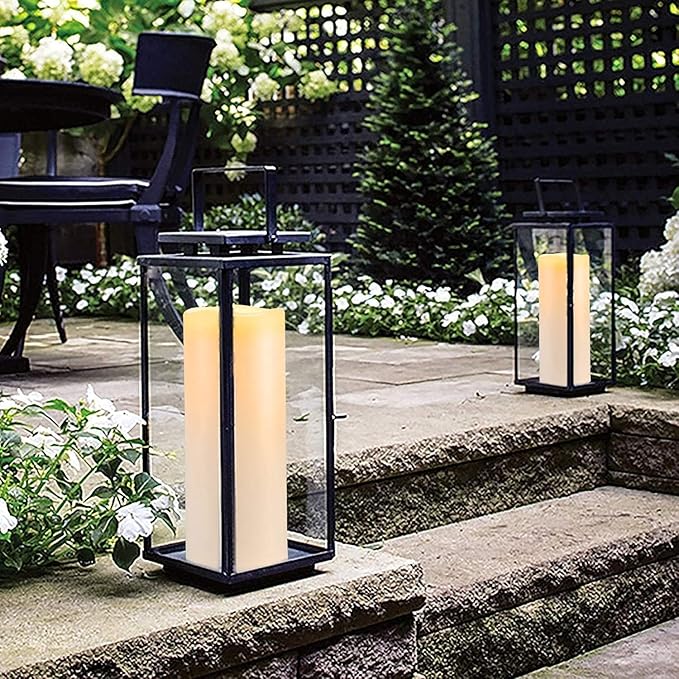 Homemory 4" x 10" Large Waterproof Outdoor Flameless Candles, Battery Operated LED Pillar Candles with Remote and Timers for Indoor Outdoor Lanterns, Long Lasting, Dark Ivory, Set of 4