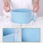 Empty Gift Basket Mini Woven Rope Organizer Baskets for Baby Shower, Vanity, Makeup Brushes, Bathroom, Shelves, Desk - Small Decorative Storage Bins - Set of 2, Pre-Shaped, Soft Blue