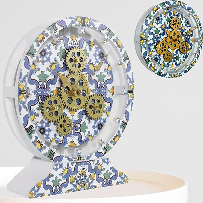The Gears Clock Wall Clock Italy Collection with Moving Gears (Meta, 10 inch Round)
