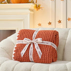 Snuggle Sac Orange Waffle Throw Blanket for Couch Bed Sofa 50x60 inches, Reversible Blanket Microfiber Fluffy Fuzzy Cozy Knit Soft Throws for Women Mothers Birthday Gifts