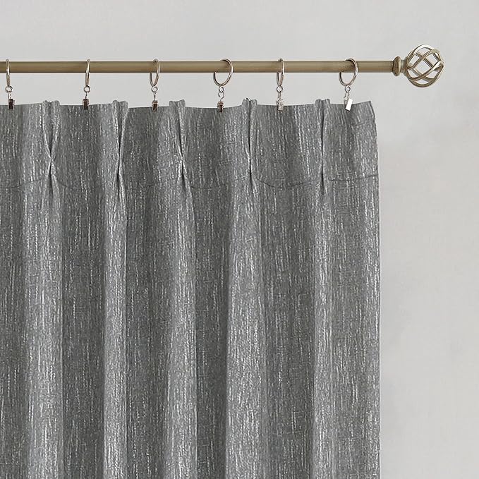 Vision Home Charcoal Grey Full Blackout Curtains Pinch Pleated Room Darkening Window Curtains 95 inch for Living Room Bedroom Thermal Insulated Pinch Pleat Drapes with Hooks Back Tab 2 Panel 40"Wx95"L