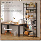4NM No Assembly Foldable Bookshelf, 6-Shelf Collapsible Bookcase Storage for Small Spaces, 74" H, Rustic Brown and Black