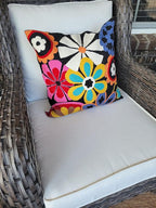 Modern Black Daisy Floral Pillow Cover Accent Flower Traditional Pillowcase Hand Embroidered Florals Couch Pillowsham Boho Outdoor Cushion Suzani Accent Pillow Wool 18x18 Inch